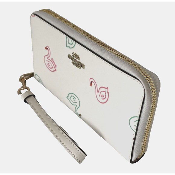 New Coach C8384 Long Zip Around Wallet with Swan Print Chalk Multi - Picture 2 of 5